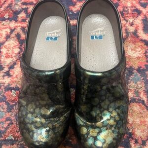 Dansko Black Slip-On Clog with Patterned Upper